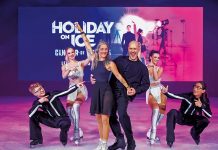 HOLIDAY ON ICE mit Gaststar Oli.P (Verlosung) Stargast Oli.P und seine Frau Pauline Petszokat (m.) stehen erstmals gemeinsam auf dem Eis